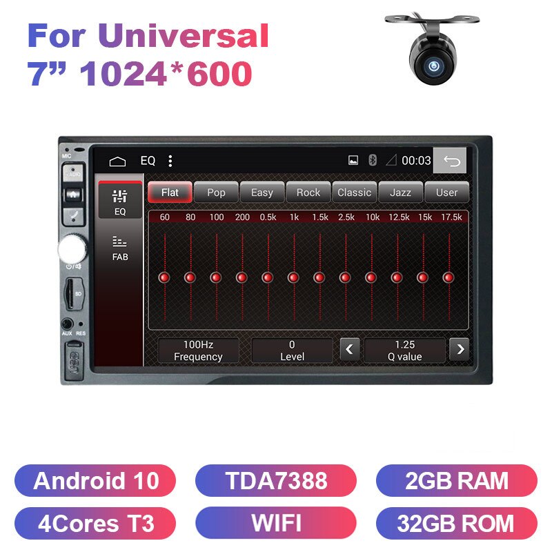 Eunavi 2 Din 7'' Android 10 Car Multimedia Player 4G 64GB Universal Auto Radio Stereo GPS navigation 1024*600 DSP WIFI NO DVD