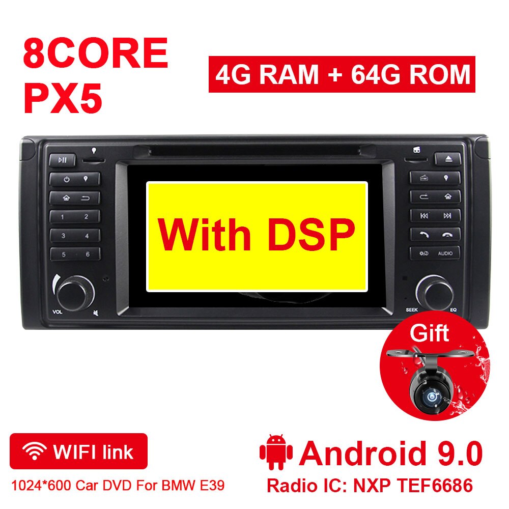 Eunavi 1 din Android 9 Car DVD For BMW E39 1996-2003 E53 X5 GPS Multimedia Radio Stereo player DSP WIFI 4GB 64GB headunit 8 core