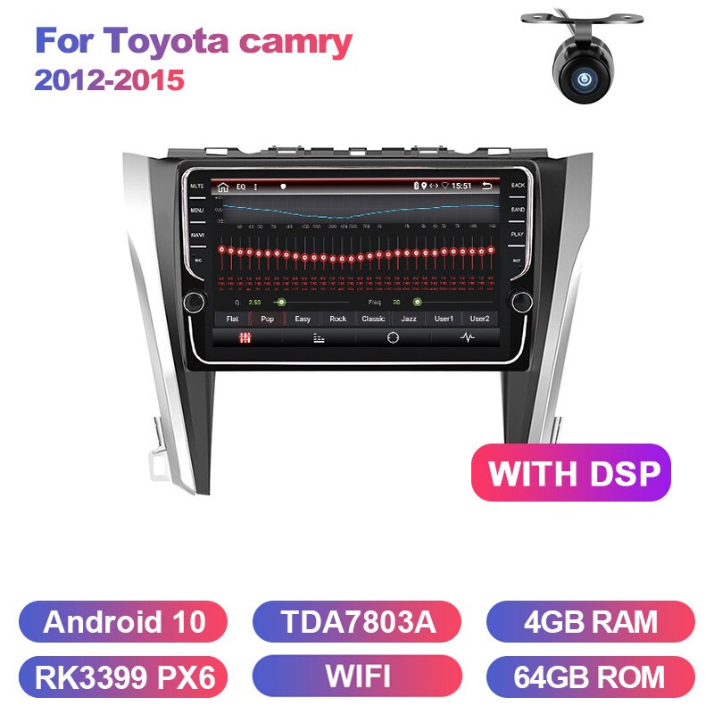 Eunavi car gps multimedia player For Toyota Camry 2012-2015 navigation radio video audio 4G+64G wifi touch screen bt android 10