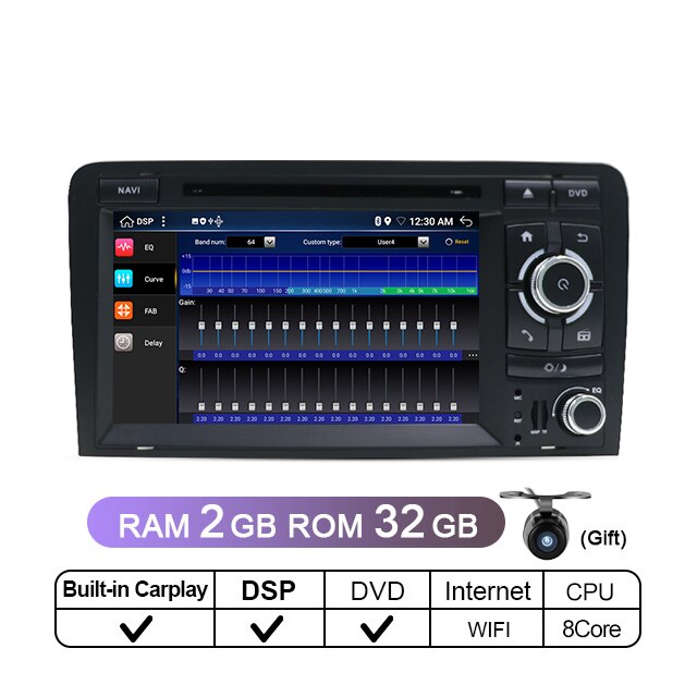 Eunavi 2 Din Android 10 Car Radio Multimedia For Audi A3 8P 2003-2012 S3 2006-2012 RS3 2011 Stereo Audio DVD Player 4G 64G GPS