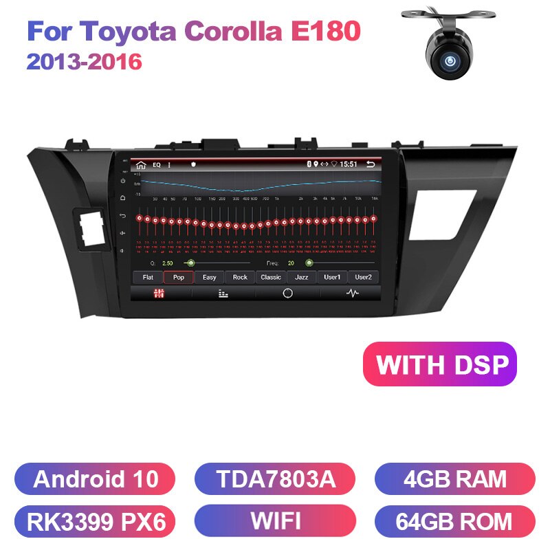 Eunavi Octa 8 core car radio for Toyota Corolla E180 2013-2016 multimedia car gps navigation PX6 WIFI 4G+64G android 10