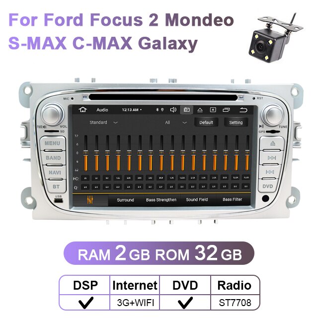 Eunavi DSP 2 Din Android Car Radio DVD Player GPS For FORD Focus 2 II Mondeo S-MAX C-MAX Galaxy 2Din Multimedia 4G 64GB 8 Core