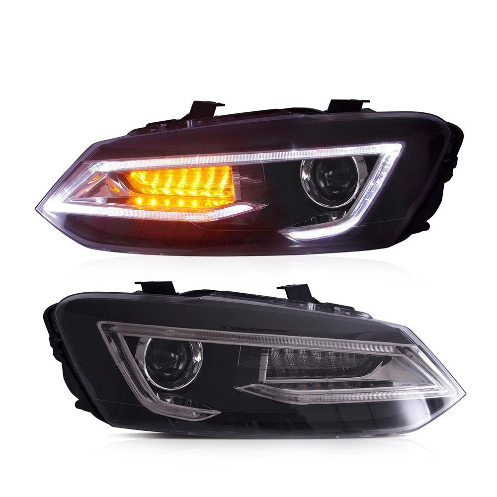 VLAND Headlamp Car Headlight Assembly For Volkswagen Polo 2011-2017 Head Light With Moving Turn Signal Dual Beam Lens