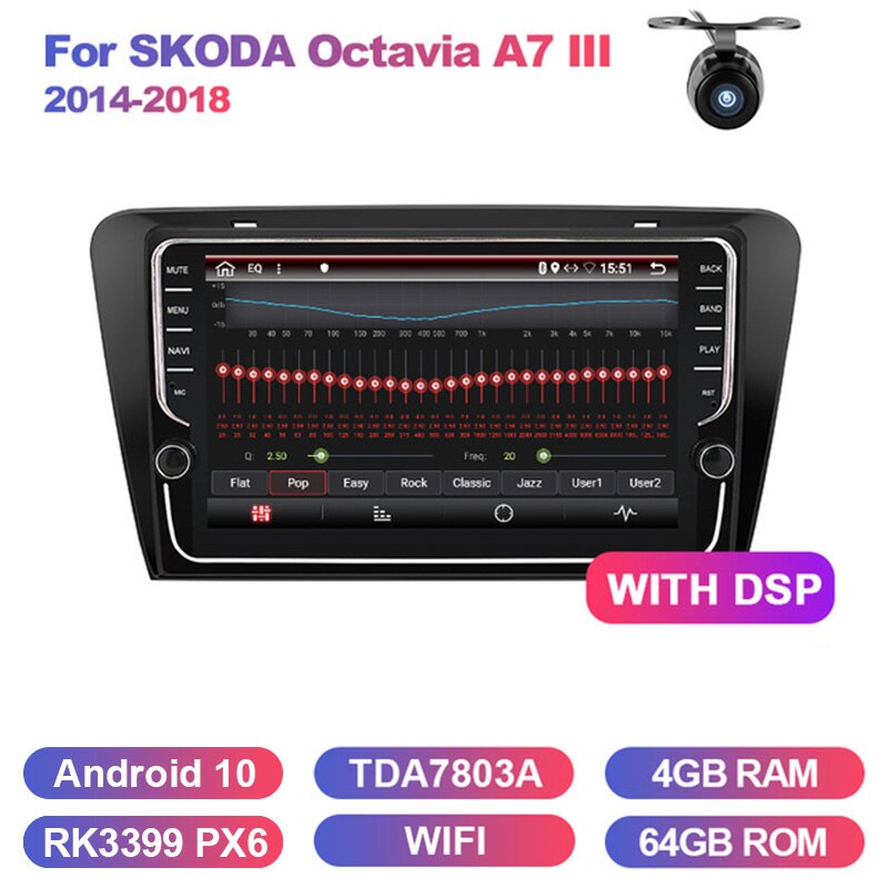 Eunavi 2 Din Android 9.0 Car Radio stereo For SKODA Octavia A7 III 3 2014-2018 GPS navigation multimedia TDA7851 1024*600 WIFI