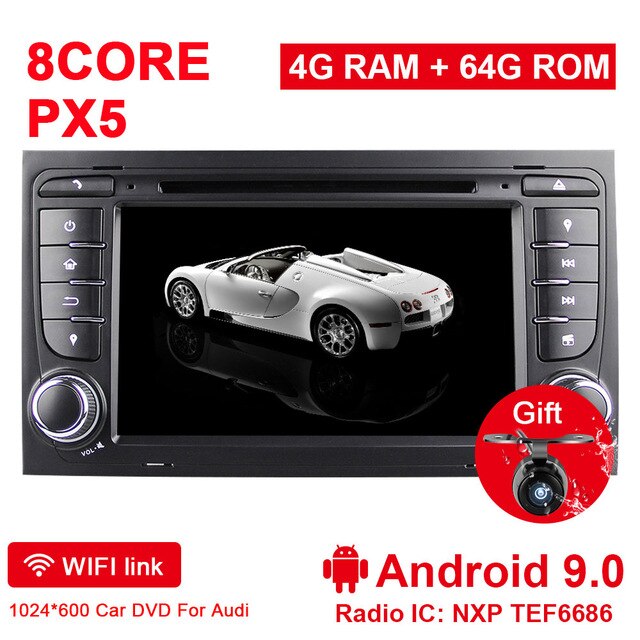 Eunavi 2 din Android 9 Car Multimedia DVD Player for Audi A4 S4 2003-2013 Octa core 2din Auto Radio gps 4G 64GB 1024*600 TDA7851