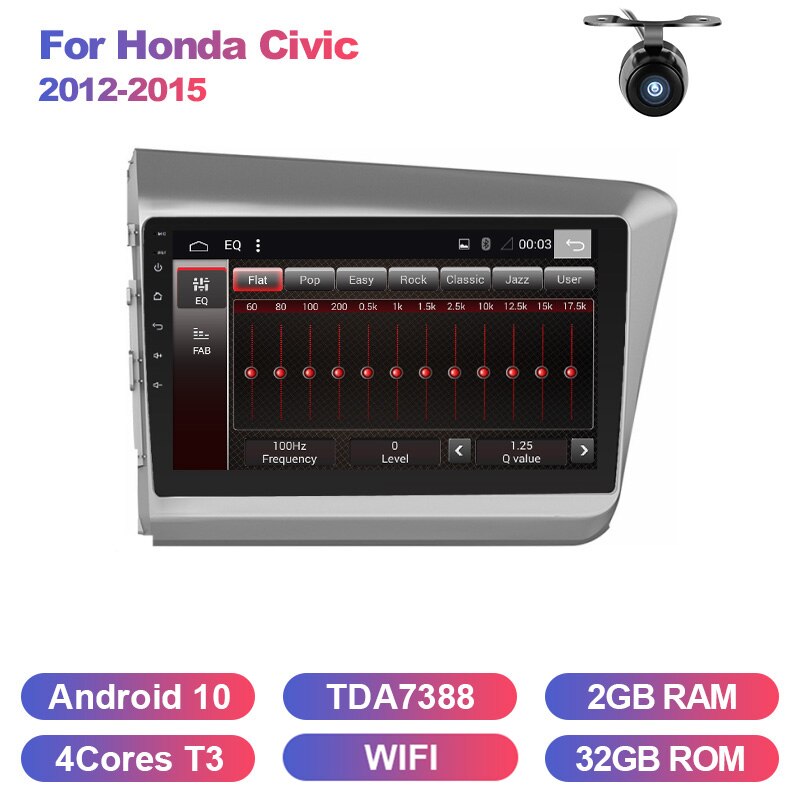 Eunavi Car Radio Multimedia Video Player Navigation GPS For Honda Civic 2012-2015 2 din dvd raido PX6 4G+64G Android 10