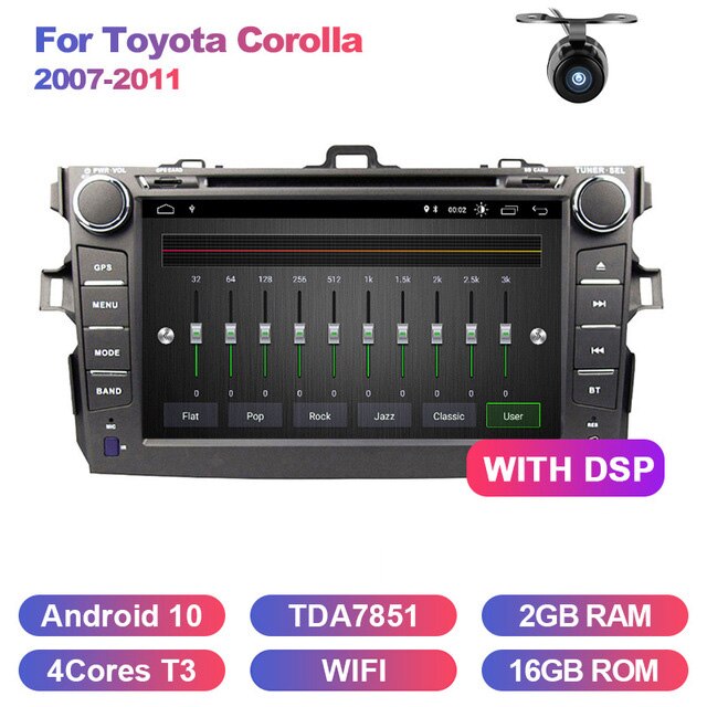 Eunavi 2 din Android 10 TDA7851 samochodowy odtwarzacz dvd multimedialny dla Toyota Corolla 2007 2008 2009 2010 2011 GPS stereo radio PC ekran dotykowy