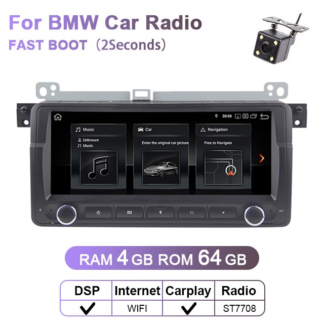 Eunavi 1 din Android 10.0 samochodowy odtwarzacz dvd dla BMW E46 M3 Rover 3 seria 7 cal radio stereo gps jednostka główna nawigacji wifi dsp usb