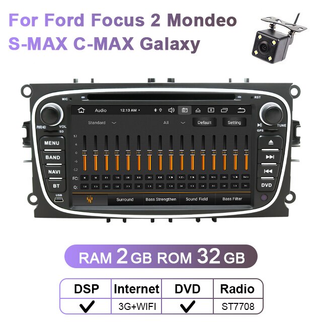 Eunavi DSP 2 Din radio samochodowe z androidem odtwarzacz dvd GPS dla FORD Focus 2 II Mondeo S-MAX C-MAX Galaxy 2Din Multimedia 4G 64GB 8 rdzeń