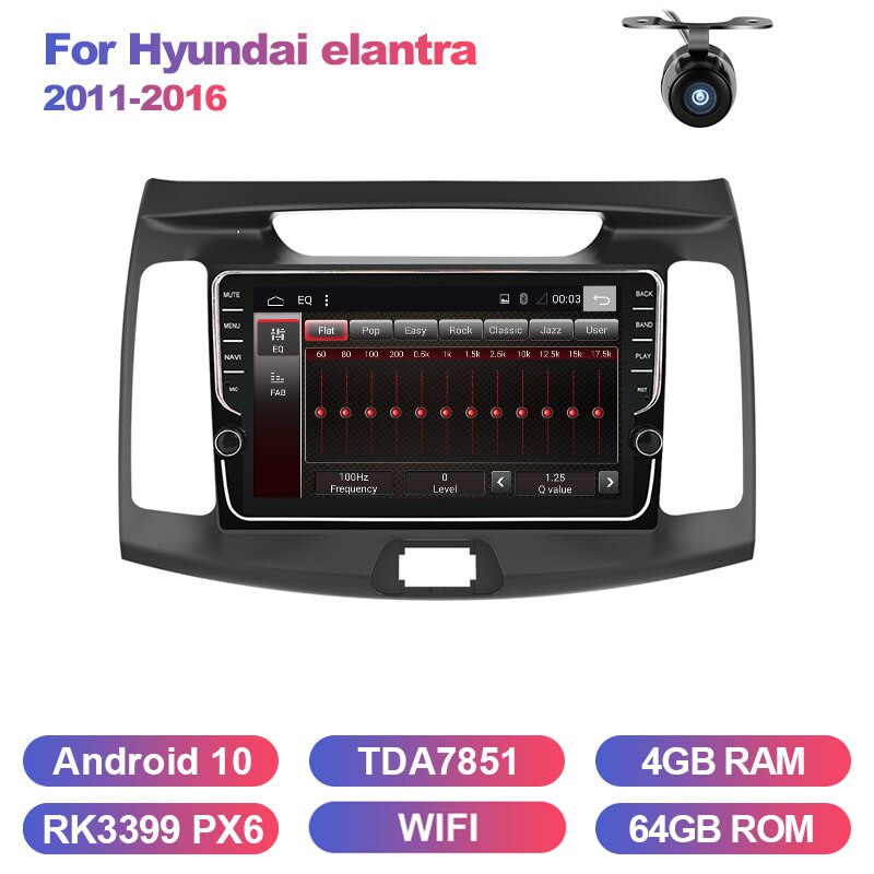 Eunavi Android 10 system car radio stereo multimedia player for Hyundai elantra 2011-2016 2 din headunit GPS TDA7851 4G 64GB