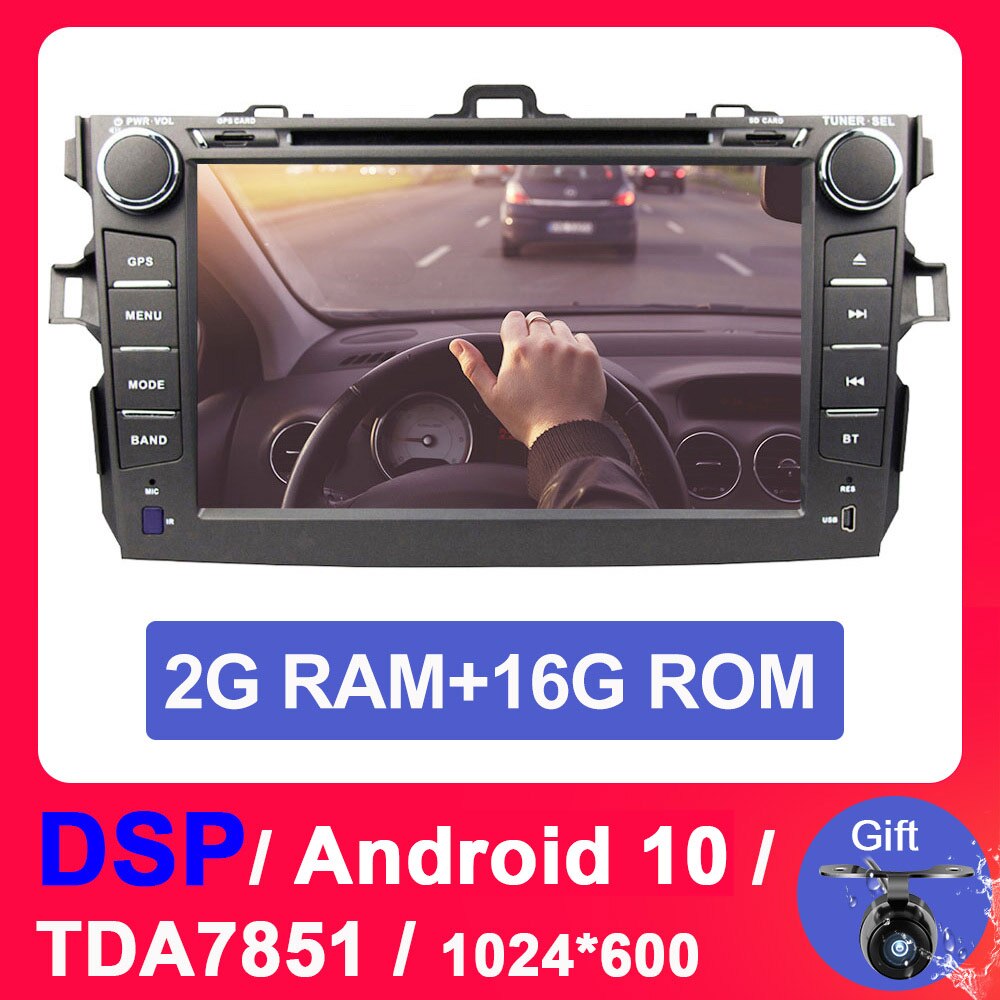 Eunavi TDA7851 2 Din Android 10 car dvd multimedia player gps for Toyota Corolla 2007-2011 1024*600 auto radio stereo audio