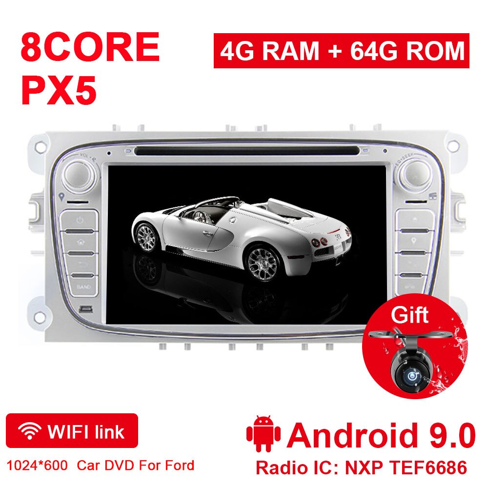 Eunavi 2 Din Car Multimedia DVD radio Player for Ford Focus II Mondeo S-Max C-MAX Galaxy 7'' Android 9 4G 64GB TDA7851 8 cores