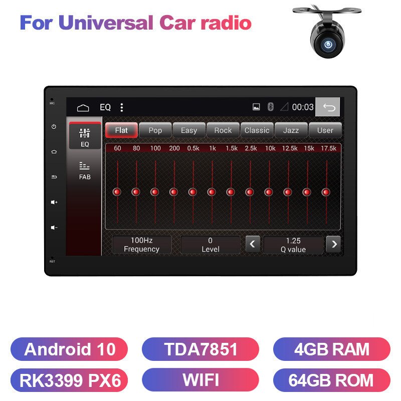 Eunavi 2 din Universal Android 10 Autoradio Stereo Multimedia Autoradio Player 1024 * 600 GPS Navigation Headunit TDA7851 RDS