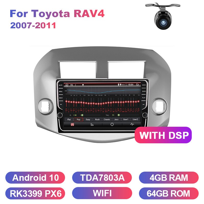 Eunavi 2 din car radio stereo multimedia for Toyota RAV4 Rav 4 2007 2008 2009 2010 2011 headunit GPS TDA7851 usb Android 10