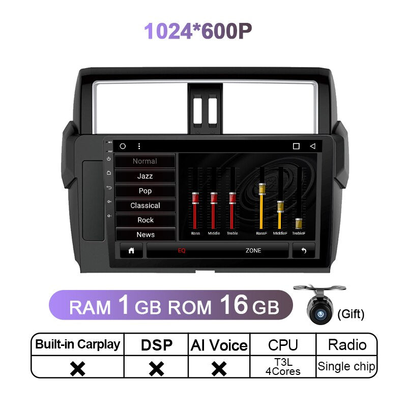 Eunavi Android 10 Multimedia Video Player Head unit For Toyota Land Cruiser Prado 150 2013 2014 - 2017 Car Radio Navigation GPS