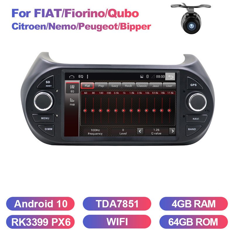 Eunavi 1din Car radio stereo Multimedia Android 10 For FIAT/Fiorino/Qubo/Citroen/Nemo/Peugeot/Bipper GPS Navigation RDS wifi