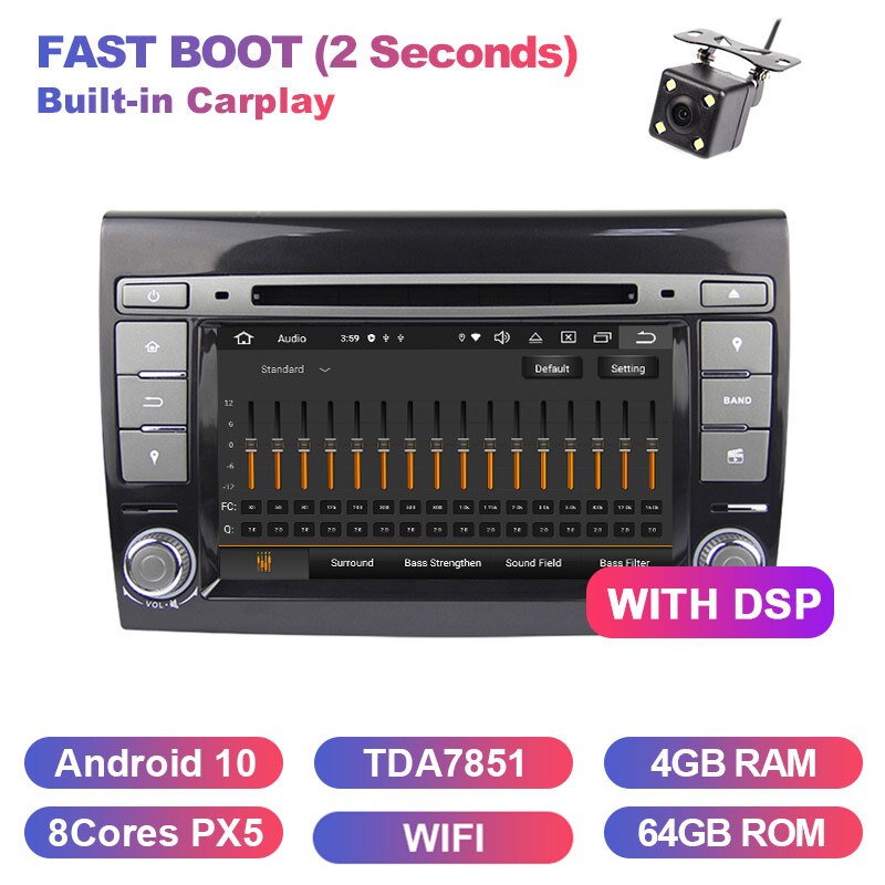 Eunavi 2 Din Android 10 Car Multimedia player Auto Radio GPS PC For Fiat Bravo 2007 2008 2009 2010 2011 2012 Automotivo Audio