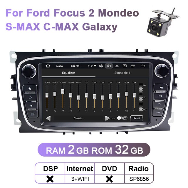 Eunavi 2 Din Android samochodowy odtwarzacz dvd odtwarzacz multimedialny GPS dla FORD Focus 2 II Mondeo S-MAX C-MAX Galaxy 2Din 4G 64GB ekran dotykowy