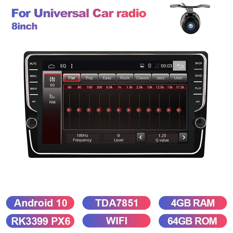 Eunavi Universal 8" 2 Din Android 10 Car Radio Stereo GPS Navigation Head Unit steering wheel control 1024*600 touch screen