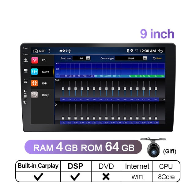 Eunavi 8Core DSP 4G+64G 2 Din Car Radio Multimedia Video Player Android 9 10.1 inch Touch Screen Universal Head unit GPS Stereo