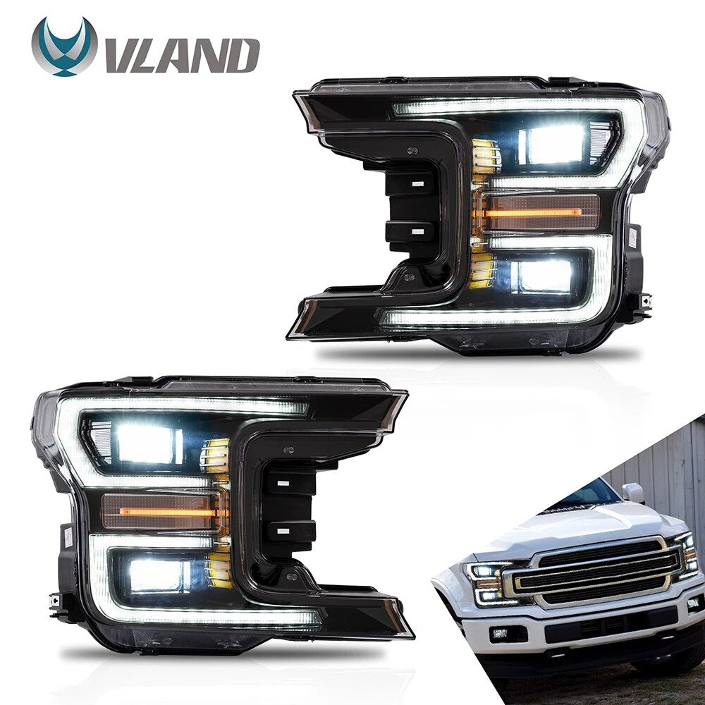 VLAND Headlamp Car Headlights Assembly for Ford F-150 2018 2019 Head light with moving turn signal Dual Beam Lens Plug-and-play