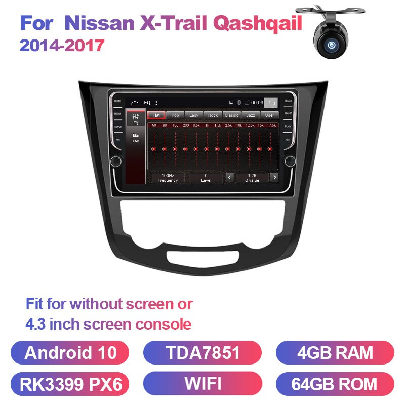 Eunavi 9'' Android 10 Car GPS Radio for Nissan X-Trail Qashqail 2014-2017 Navigation Stereo Multimedia Player 4G 64G NO DVD