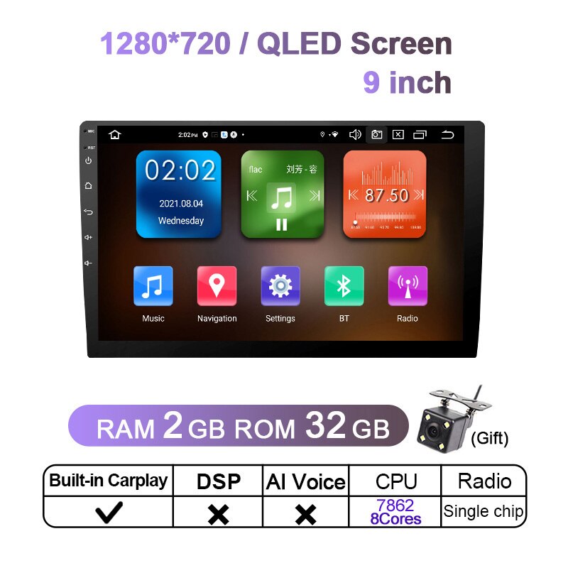 Eunavi 4G 2DIN Android 11 Car Radio Stereo Multimedia Video Player Universal Head unit DVD GPS 9inch 10.1inch QLED Screen 6+128G