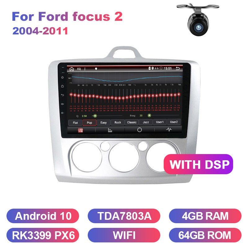 Eunavi DSP Android System Head unit Car Radio For ford focus 2 Mk2 2004-2011 Autoradio Stereo Audio GPS 2 Din Multimedia 4G 64GB