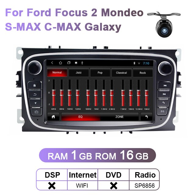 Eunavi 2 Din Android Car DVD Multimedia Player GPS for FORD Focus 2 II Mondeo S-MAX C-MAX Galaxy 2Din 4G 64GB Touch screen