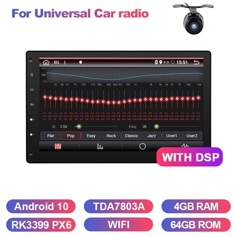 Eunavi 2 din Universal Android 10 Autoradio Stereo Multimedia Autoradio Player 1024 * 600 GPS Navigation Headunit TDA7851 RDS