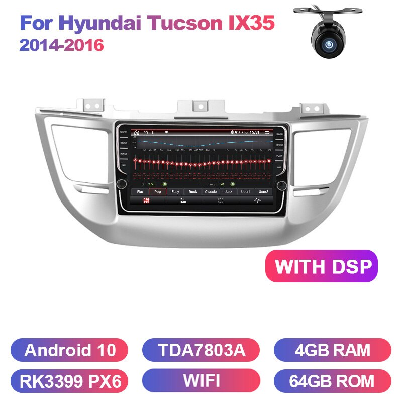 Eunavi 2din Android 10 Autoradio für Hyundai Tucson IX35 2014-2017 Multimedia GPS Navigation TDA7851 Touchscreen 1024 * 600