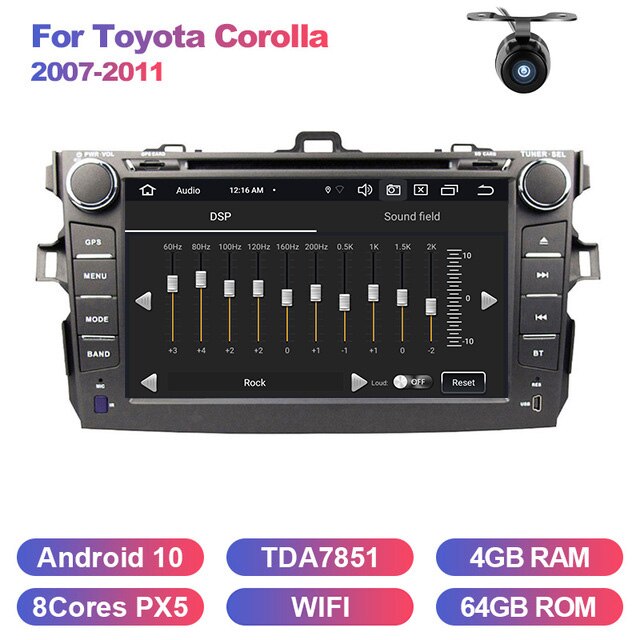 Eunavi 2 din Android 10 TDA7851 samochodowy odtwarzacz dvd multimedialny dla Toyota Corolla 2007 2008 2009 2010 2011 GPS stereo radio PC ekran dotykowy