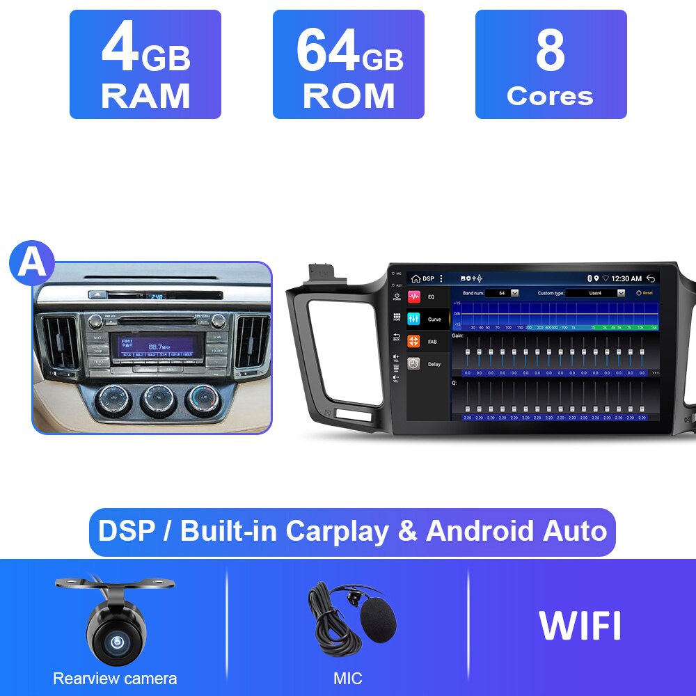 Eunavi Android 10 Autoradio For Toyota RAV4 2013 2014 2015 - 2018 Car Radio Multimedia Video Player GPS Navi 4G 64G No 2 din DVD