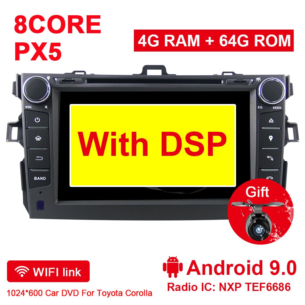 Eunavi 2 din Car dvd Android 9 Multimedia Player for Toyota Corolla 2007 2008 2009 2010 2011 radio gps stereo headunit 4G 64GB