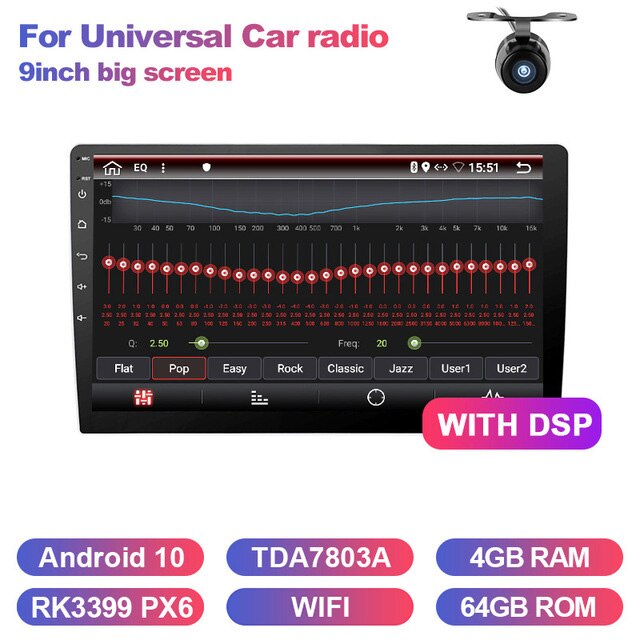 Eunavi 2 Din Android 9.0 universal Car Radio Stereo 8 CORES Multimedia Player GPS Navigation Audio tda7851 autoradio video