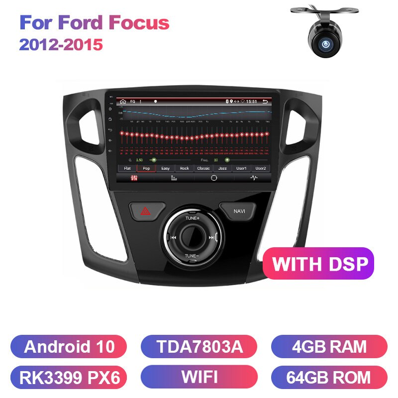 Eunavi 8 inch 2 Din Car Radio GPS Navigation Stereo For Ford Focus 2012-2015 WIFI 4G+64G RK3399 touch screen 1024*600 Android 10