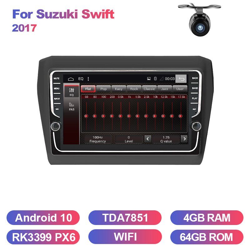 Eunavi 9'' 2 Din Android 10 Car Radio Stereo for SUZUKI SWIFT 2017 Double 2DIN Multimedia GPS 8 CORES 4G 64GB TDA7851 Audio