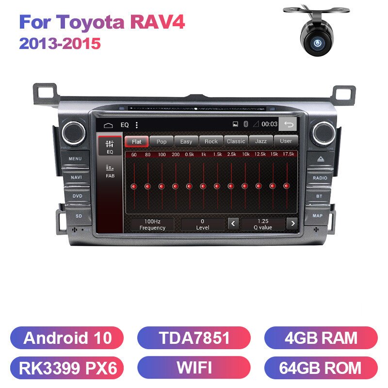 Eunavi 2 Din Android 9.0 Car DVD Radio Multimedia Stereo for Toyota RAV4 2013-2015 2Din GPS Navigation headunit pc TDA7851