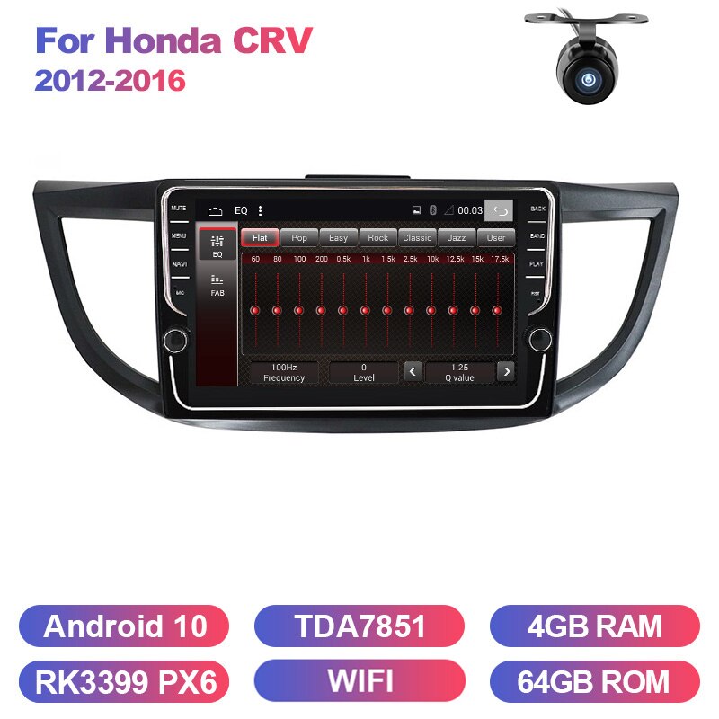 Eunavi 2 din 4G+64G Android Touch screen Car Radio Multimedia player For Honda CRV 2012-2016 GPS Stereo NO DVD 1024*600 HD