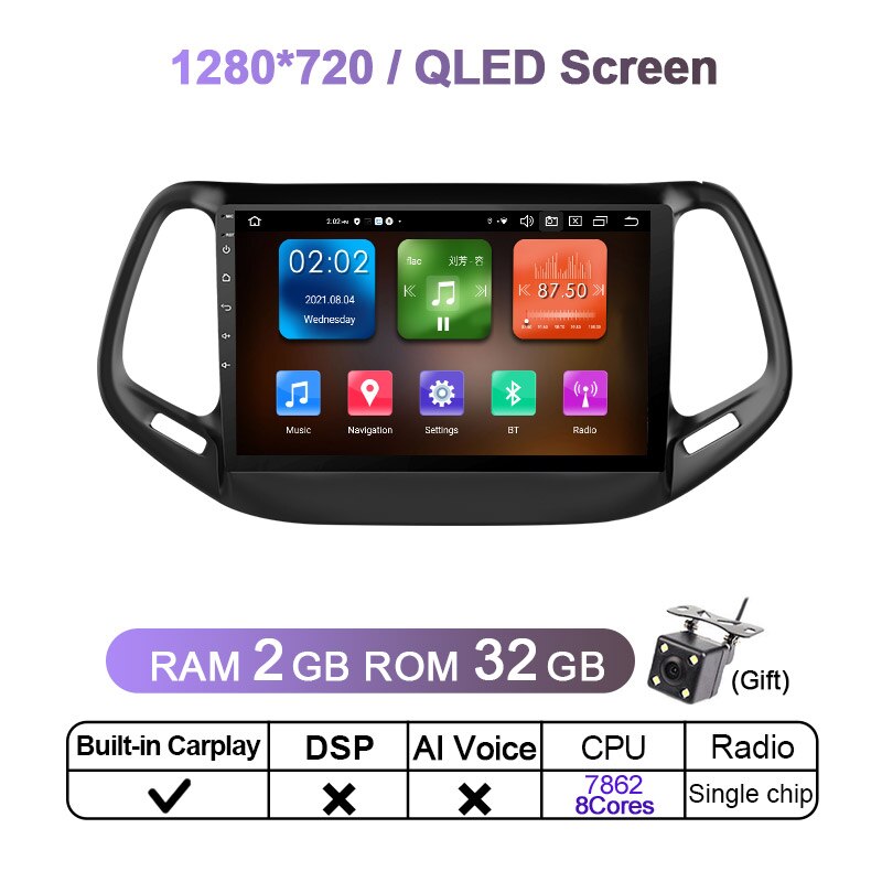 Eunavi Car Radio GPS For Jeep Compass 2017 2018 2019 Android 11 4G DSP 8Core 2 Din Carplay 128G Multimedia Player Navigation DVD