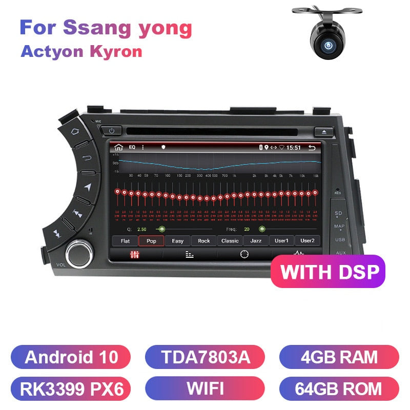 Eunavi 2 din Car multimedia player for Ssang yong Ssangyong Actyon Kyron Android system 2din DVD radio stereo 7'' WIFI