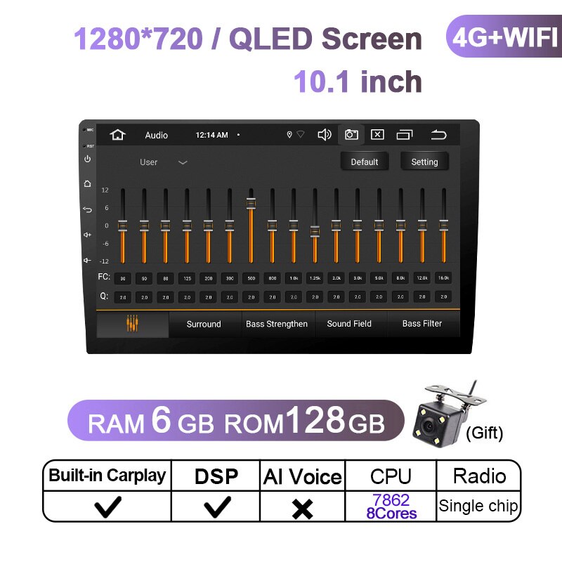 Eunavi 4G 2DIN Android 11 Car Radio Stereo Multimedia Video Player Universal Head unit DVD GPS 9inch 10.1inch QLED Screen 6+128G