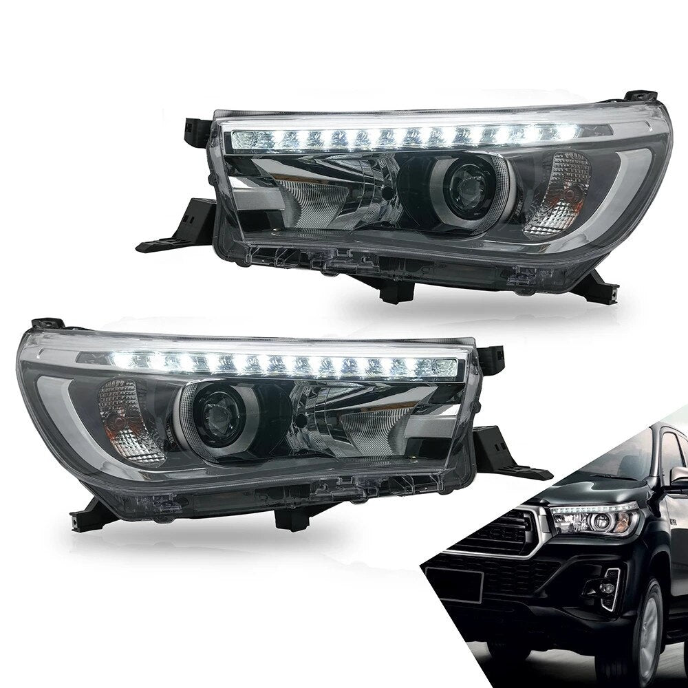 VLAND Headlamp Car Headlights Assembly for Toyota Hilux 2015 2016 2017 2018 2019 Headlight with moving turn signal Dual Beam Len