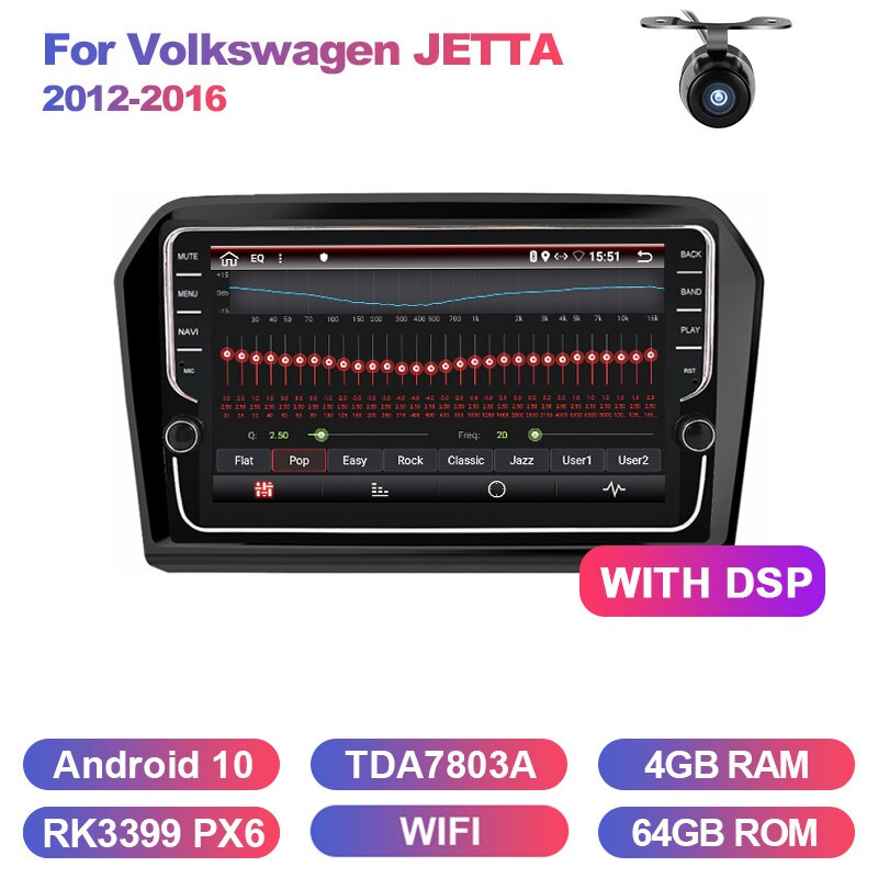 Eunavi 2Din Android 10 Car Radio GPS Stereo For VW Volkswagen JETTA 2012-2016 navigation multimedia 8 core 4GB 64GB TDA7851