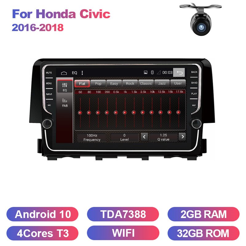 Eunavi 2 DIN Android 10 Car GPS headunit For Honda Civic 2016 2017 2018 radio stereo multimedia player 4G 64G TDA7850 NO DVD