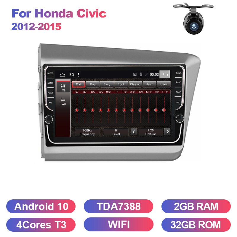 Eunavi 4G 64G Android 10 Car Radio Multimedia Video Player Navigation GPS For Honda Civic 2012-2015 2 din dvd raido PX6