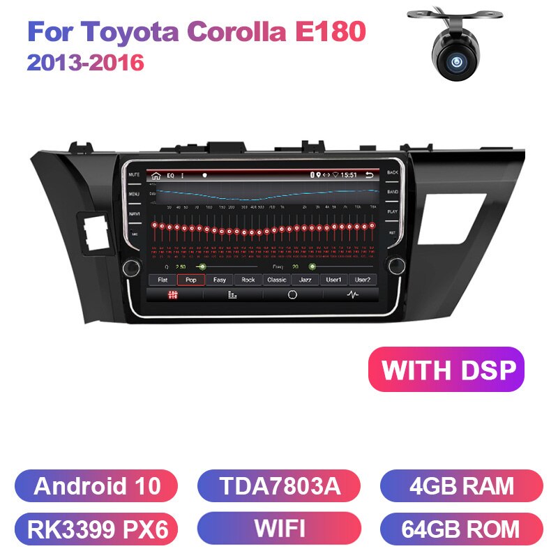 Eunavi 4G+64G Octa 8 core car radio for Toyota Corolla E180 2013-2016 multimedia car gps navigation PX6 WIFI android 10 no dvd