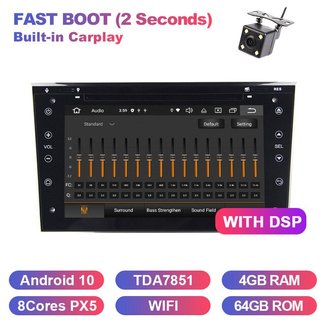 Eunavi 2 Din DSP Android 10 4G 64GB Car Multimedia DVD Radio Audio GPS For Vauxhall Opel Astra H G Vectra Antara Zafira Corsa