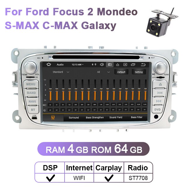 Eunavi DSP 2 Din Android Car Radio DVD Player GPS For FORD Focus 2 II Mondeo S-MAX C-MAX Galaxy 2Din Multimedia 4G 64GB 8 Core