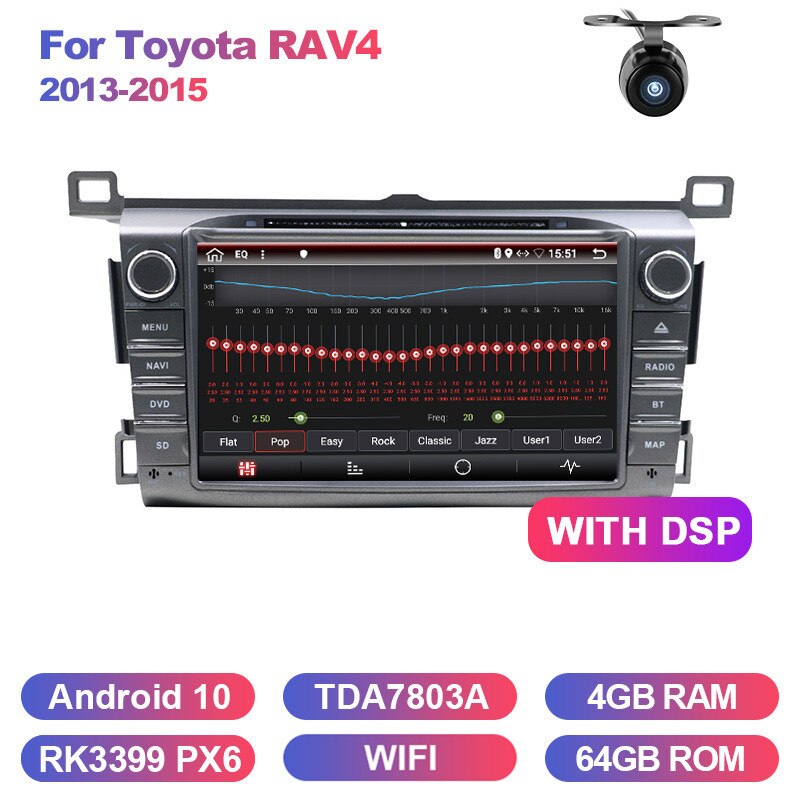 Eunavi 2 Din Android 9.0 Car DVD Radio Multimedia Stereo for Toyota RAV4 2013-2015 2Din GPS Navigation headunit pc TDA7851